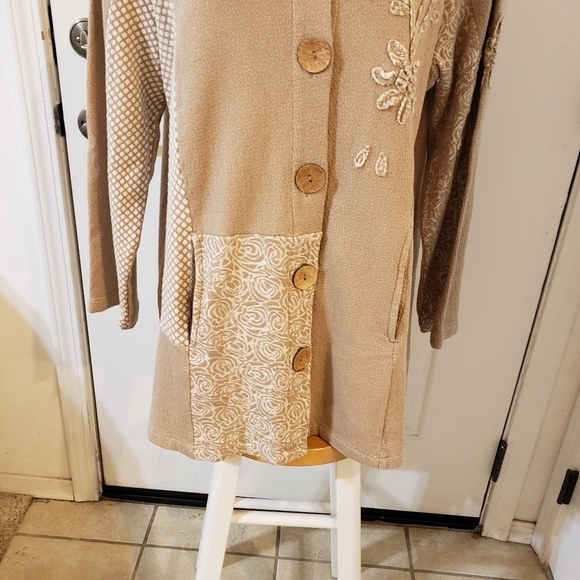 Coldwater Creek Size Petite Large Beige Floral Button-Up Jacket - Picture 2 of 9